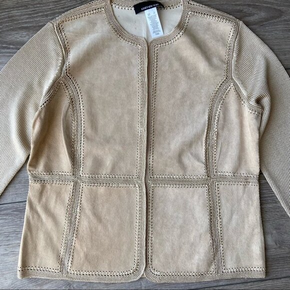 NWOT Jones New York  Suede Crochet Patchwork Open Front Jacket - Picture 9 of 16